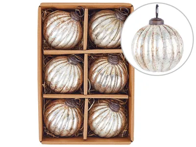 Produktbild von BELIANI Christbaumschmuck 6er Set Silber Glas Antik-Optik ⌀ 8 cm mit Rillen Handgemacht Baumschmuck Weihnachtskugel Christbaumkugel Glaskugel