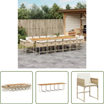 Produktbild von The Living Store 17-tlg. Garten-Essgruppe mit Kissen Beige Poly Rattan