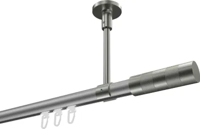 Produktbild von Interdeco Innenlaufstange / Gardinenstange mit Innenlauf Silbergrau / Edelstahl-Optik, Typ Sonette Mavell (Zylinder Bicolor) Deckenmontage, 20 mm Ø 1-läufig, 120 cm