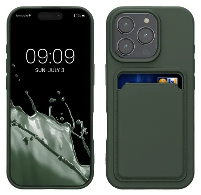 Produktbild von kwmobile Handyhülle für Apple iPhone 16 Pro Hülle mit Kartenfach - TPU Case - Kabelloses Laden - Schutzhülle Cover in Dunkelgrün