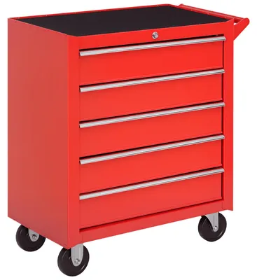Productafbeelding van Verrijdbare gereedschapskast voor garage of schuur, staal, 69L x 33B x 75H cm, rood