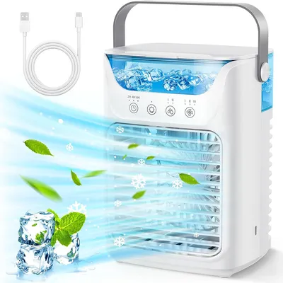 Produktbild von Mobiles Klimagerät 3 in 1 mit Luftbefeuchter, Luftkühler, USB Mini Air Cooler mit LED Licht, Timer & 700ml Wassertank