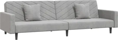 Produktbild von vidaXL Schlafsofa 2-Sitzer mit 2 Kissen Hellgrau Samt