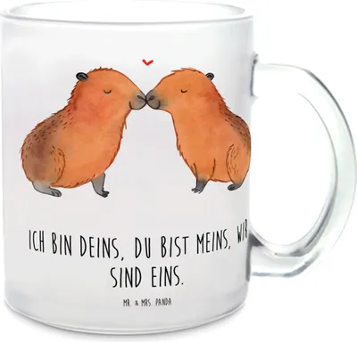 Produktbild von Mr. & Mrs. Panda Teetasse Capybara Liebe - Transparent - Geschenk, Geschenkidee, Häferl, Herzlich, Valentinstag, aus Glas, Tee Tasse, Trinkglas, Lustige Sprüche, Pott