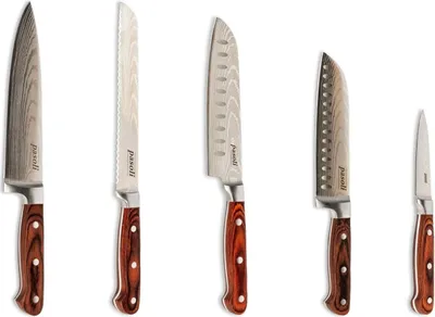 Produktbild von pasoli Kochmesser 5er Set - Scharfe Küchenmesser aus hochwertigem 7Cr17 Edelstahl mit Lasermuster
