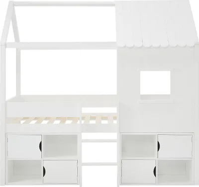 Produktbild von Halbhohes Bett in Hausoptik - 90 x 190 cm - Kiefer & MDF - Weiß - VALESKIA