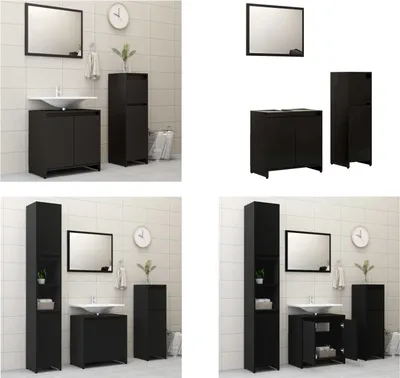 Produktbild von vidaXL 3 tlg. Badmöbel Set Schwarz Holzwerkstoff - Badezimmermöbel-Set - Badezimmermöbel-Sets - Badezimmerschrank - Badezimmerschränke