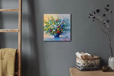 Produktbild von Coloray Hodiny Unikátní 30x30 cm  Tiché hodiny Pro obývací pokoj a kuchyň Nástěnné hodiny Plátno Bílé ručičky hodin - Malování květin