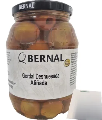 Produktbild von Bernal Gordal Deshuesada Alinada Dicke Oliven ohne Kern mariniert (950g Glas) + usy Block