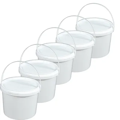 Produktbild von Eimer Deckel lebensmittelecht 3,3 L Liter leer weiß Henkel Kunststoff Set 5 Stück