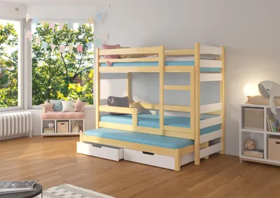 Obrázek produktu pro Patrová postel s přistýlkou a zábranou 80x180 HEMLIA - borovice / bílá