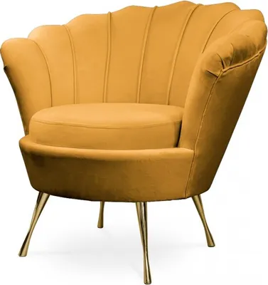 Obrázek produktu pro Sametové křeslo Bettso ve tvaru mušle žluté - Elegantní lounge křeslo se zlatým rámem