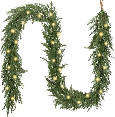 Produktbild von 180cm Weihnachtsgirlande grün mit LED Beleuchtet batteriebetrieben, künstliche Tannengirlande Dekogirlande Weihnachtsdeko