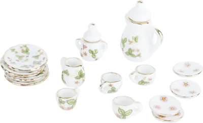 Image de set de 15 tasses à thé en céramique 1/12, décoration de maison de poupées, simulation, accessoires de cuisine miniatures, motif de trèfles