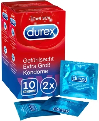 Produktbild von Durex Gefühlsecht XXL Kondome – Groß, dünn & befeuchtet – Easy-On-Form für bequemen Sitz & leichtes Abrollen – 20er Pack (2 x 10 Stück)
