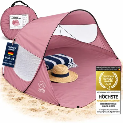 Produktbild von Canyon Cruise Automatik Strandmuschel Rosa - Premium Pop Up Strandzelt & Sonnenzelt mit UV-Schutz, ultraleicht für Urlaub & Garten