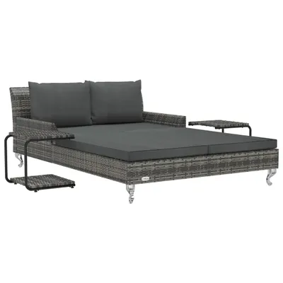 Produktbild von 2-Personen-Sonnenliege mit Auflagen Poly Rattan Grau