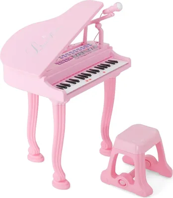 Produktbild von GOPLUS Kinder Keyboard mit 37 Tasten, Mini E-Piano mit LED Lichter, Mehreren Sounds, verstellbarem Mikrofon & Hocker, Elektronisches Klavier für Kinder ab 3 Jahre (Rosa)