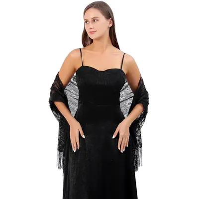 Zdjęcie produktu dla Stylowy czarny koronkowy szal - elegancja na każdą okazję KP33771