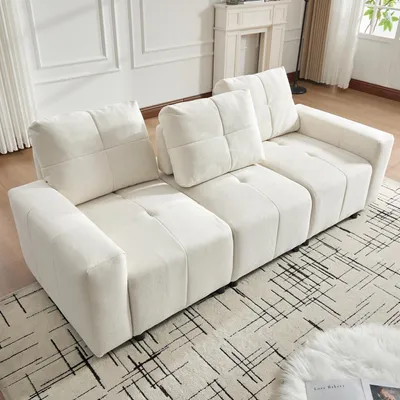Produktbild von Merax 3-Sitzer Schlafsofa mit Schlaffunktion und verstellbaren Rückenlehne, modulares Chenille Sofa Couch mit Massivholzrahmen, Beige