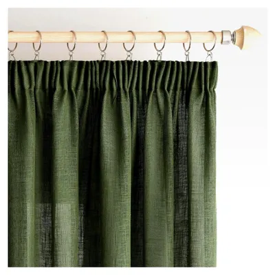 Produktbild von Leinen Gardinen mit Kräuselband Vorhänge für Wohnzimmer und Schlafzimmer, halbtransparent, 2er Set 140x260cm (BxH) in Matcha Grün