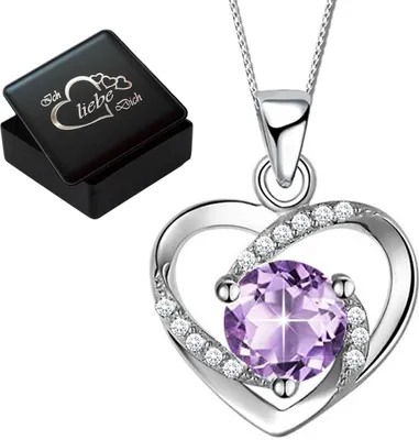 Produktbild von Herzkette 40cm 925 Sterling Silber mit Zirkonia Kette Herz Anhänger für Frauen + Gravur Box K818-V8