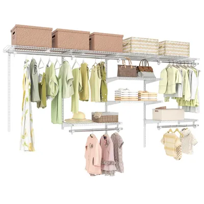 Produktbild von GOPLUS Wandmontierter Kleiderständer, 122-244 cm Wandgarderobe, DIY-Kleiderständer, Kleiderstangen Set Wandmontage, offener Kleiderschrank, Weiß