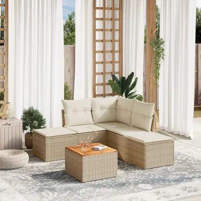 Produktbild von Design 6-tlg. Garten-Sofagarnitur mit Kissen Beige Poly Rattan, Gartenmöbel-Sets 2024 Neu