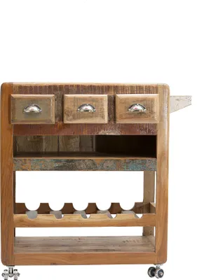 Produktbild von SIT Möbel Küchenwagen auf Rollen | 3 Schubladen, 2 offene Ablagen, 1 Ablage für 5 Flaschen | Altholz bunt | B 78 x T 48 x H 85 cm | 02687-98 | Serie FRIDGE