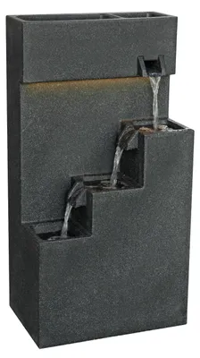 Produktbild von Dehner Gartenbrunnen Gradino, mit LED Beleuchtung, frostbeständig, solarfähiger Brunnen für Außen, 43 x 80.5 x 28 cm, Polyethylen, schwarz