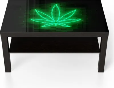 Produktbild von DEQORI Couchtisch 90x55 cm Schwarz 'Leuchtsymbol Hanfblatt' Glas Beistelltisch