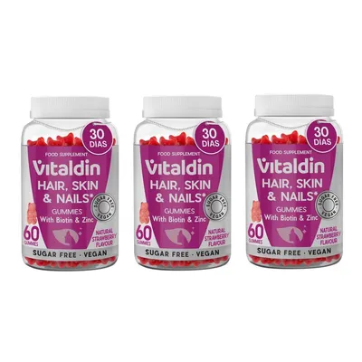 Imagen del producto de Vitaldin, gomitas multivitamínicas para el cabello, la piel y las uñas, con biotina, zinc y vitamina C, 3 envases