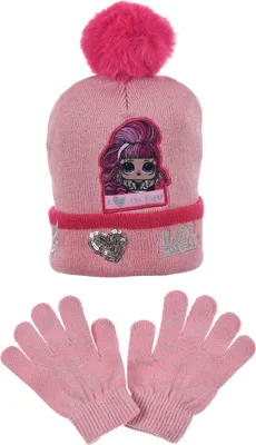 Produktbild von L.O.L. Surprise! Kinder Mädchen Winter-Set Mütze + Handschuhe Bommel  , Größe:54