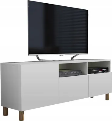 Zdjęcie produktu dla szafka rtv pod telewizor w stylu skandynawskim 150 biały mat nóżki dąb
