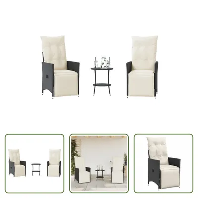 Produktbild von The Living Store 3-tlg. Bistro-Set mit Kissen Schwarz Poly Rattan