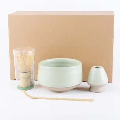 Image de Ensemble matcha, 4 pièces, vert, en bambou et en céramique, pour cérémonie du thé