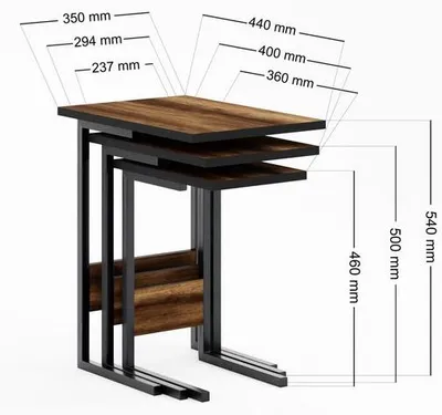 Produktbild von Beistelltisch Set 3-teilig Industriedesign Metallgestell Kiefernholzoptik