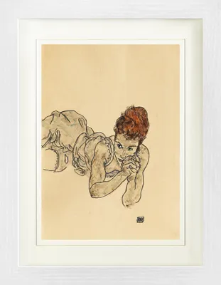 Zdjęcie produktu dla Egon Schiele Oprawiony obraz z delikatnym passe-partout | Obrazy ścienne | W ramie obrazu - Leżąca kobieta, rysunek, 1917 (40 x 30 cm)