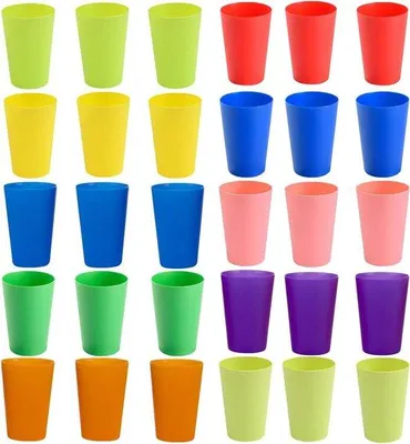 Obrázek produktu pro Dětské kelímky – sada 30 kusů opakovaně použitelných barevných plastových kelímků – 260 ml – pro venkovní aktivity a cestování