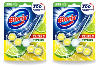 Produktbild von 2 x Glorix Power 5 Toiletblock - Lemon - 55 g - Vorteilspackung - 2 Stücke