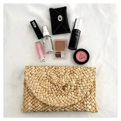 Produktbild von Stroh Clutch Geldbörse, Damen Stroh Handtasche Umschlag Tasche Brieftasche Sommer Strandtasche