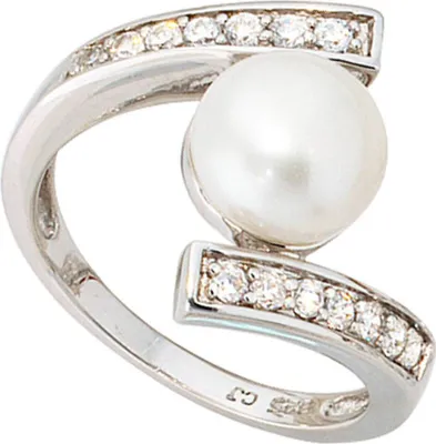Produktbild von JOBO Damen Ring 925 Sterling Silber rhodiniert 1 Süßwasser Perle mit Zirkonia Größe 58