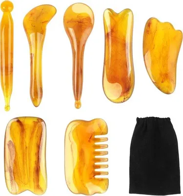 Produktbild von Gua Sha Set für Gesichtsmassage - Schräpler für Massagehilfe - Entspannung - Vollkörper - Blutkreislaufstimulierung