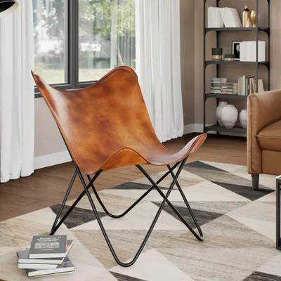 Produktbild von vidaXL Butterfly-Sessel Braun Echtleder