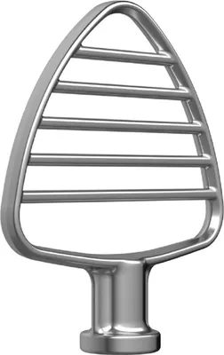 A silver stand mixer attachment.