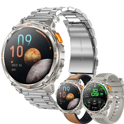 Obrázok produktu pre Inteligentné hodinky pre pánov s telefónnou funkciou, batéria 1100 mAh, AMOLED displej, športové hodinky s Bluetooth, funkcia prijímania hovorov, monitor spánku, vodotesnosť 5ATM, inteligentné hodinky pre iOS, strieborná farba
