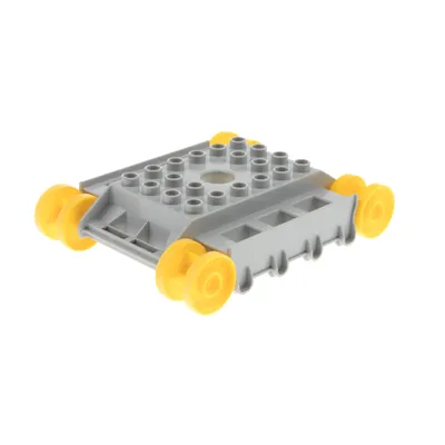 Produktbild von 1x Lego Duplo Fahrzeug Bagger Fahrgestell 8x9x2 grau Räder gelb 4986 59352c01