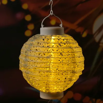 LED Solar Lampion - mit Muster - warmweiße LED - H: 23cm - D: 20cm - Lichtsensor - grün