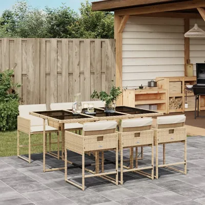 Obrázek produktu pro Maison Exclusive - 7dílný zahradní jídelní set s poduškami béžový polyratan