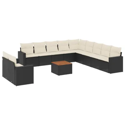 Produktbild von 12-tlg. Garten-Sofagarnitur mit Kissen Schwarz Poly Rattan